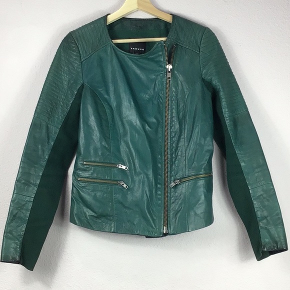 Trouve Jackets & Blazers - Trouve Genuine Leather Teal Green Moto Jacket S